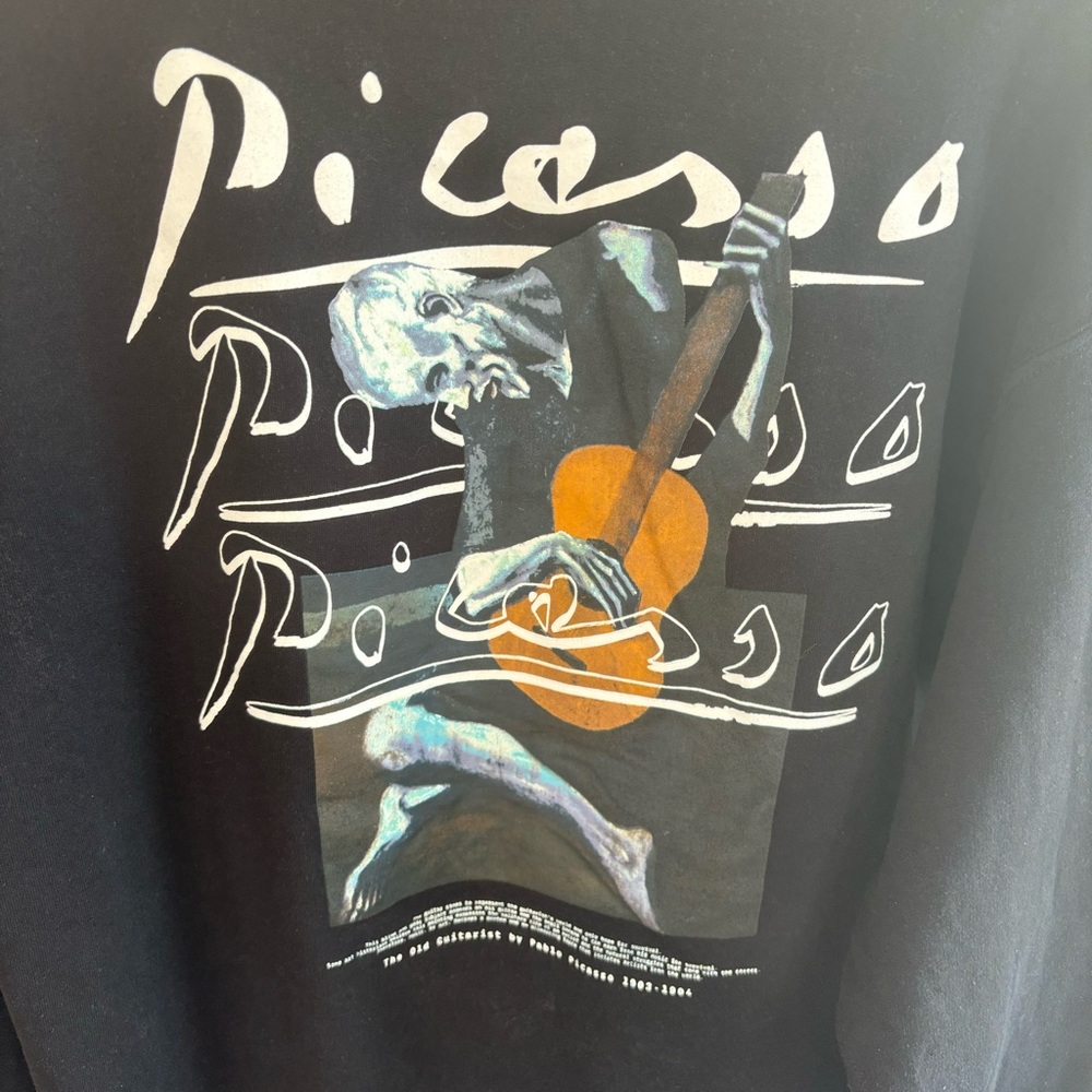 Pierce Archive Black Blue Picasso Guitarist Pullover Hoodie Womens Large *FLAW